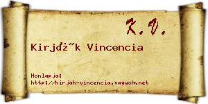 Kirják Vincencia névjegykártya